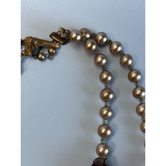Vintage Japan Cultured Pearl Necklace With Glass Lampwork Beads 16" Elegant Jewe - Picture 11 of 11
